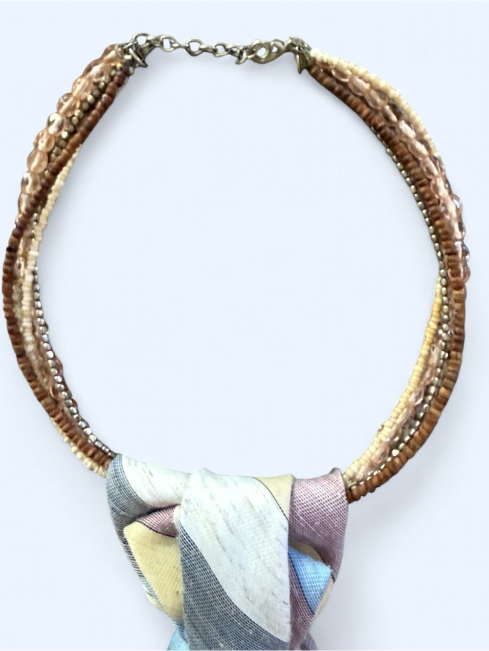 Coastal Chic Upcycled Vintage Necktie Necklace Pastel Colors Festival Vibes - Picture 5 of 5
